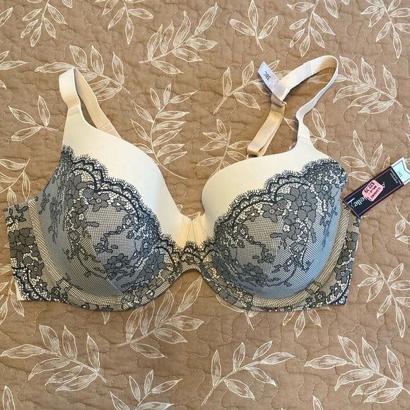 Ambrielle padded underwire bra 38C Tan and black lace design - Picture 1 of 5